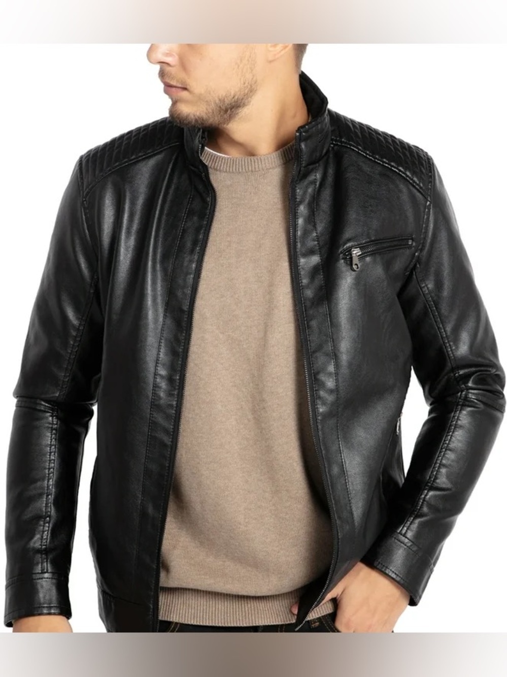 WULFUL Black Faux Leather Motorcycle Jacket Size XXXL